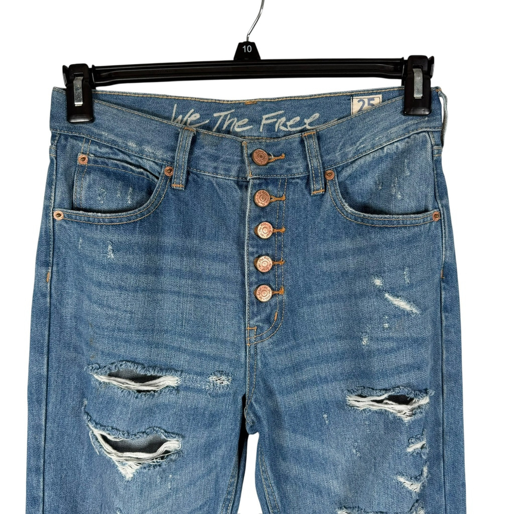 Free People We The Free Distressed High Rise Button Fly Jeans Cotton Size 25 - Picture 2 of 10